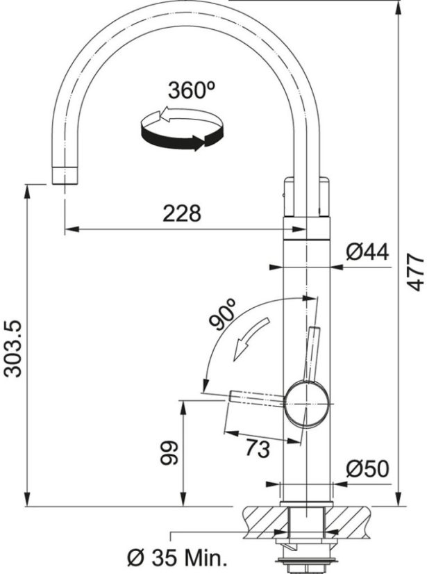 Filtrační baterie bez sprchy Franke Vital Tap Chrom/Gun metal