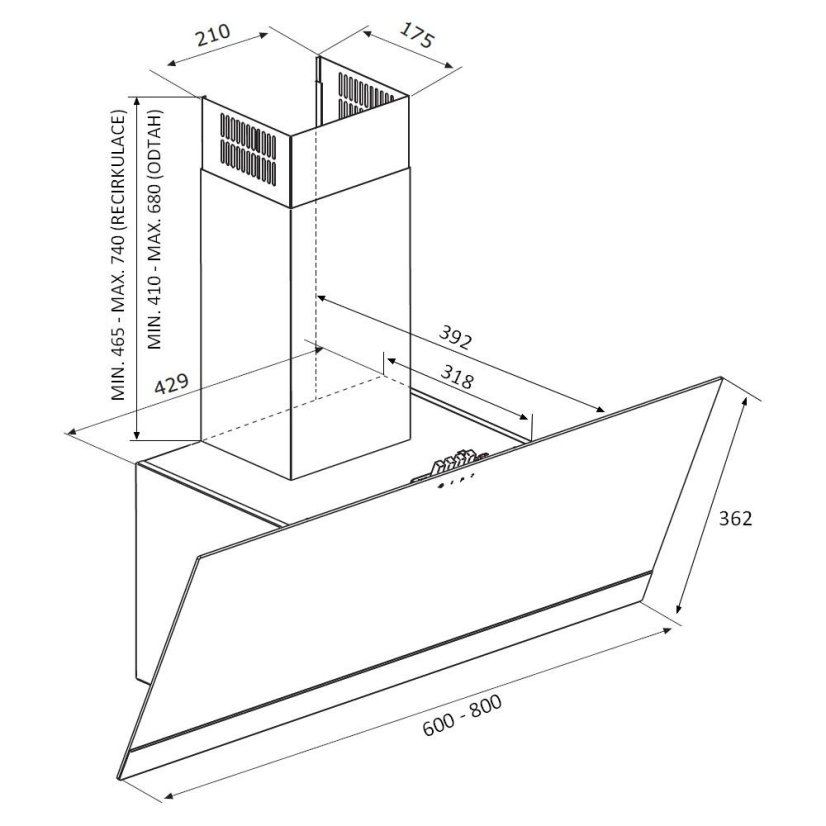Komínová digestoř Airforce Alpha 60 BK/X  nákres