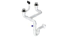 Dvojsifón 1 1/2" pre nerez. drezy s úsporou miesta