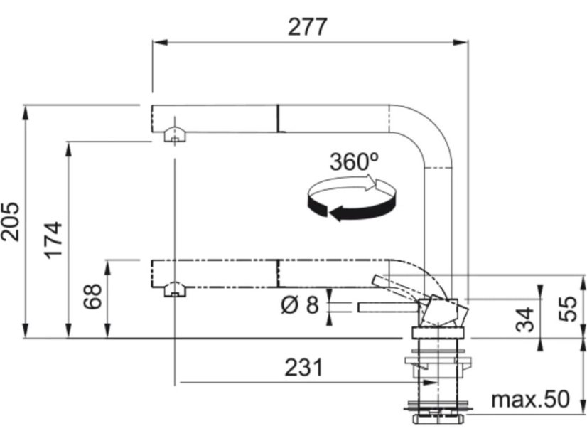 Dřezová baterie Franke FN 7483.031 Active nákres