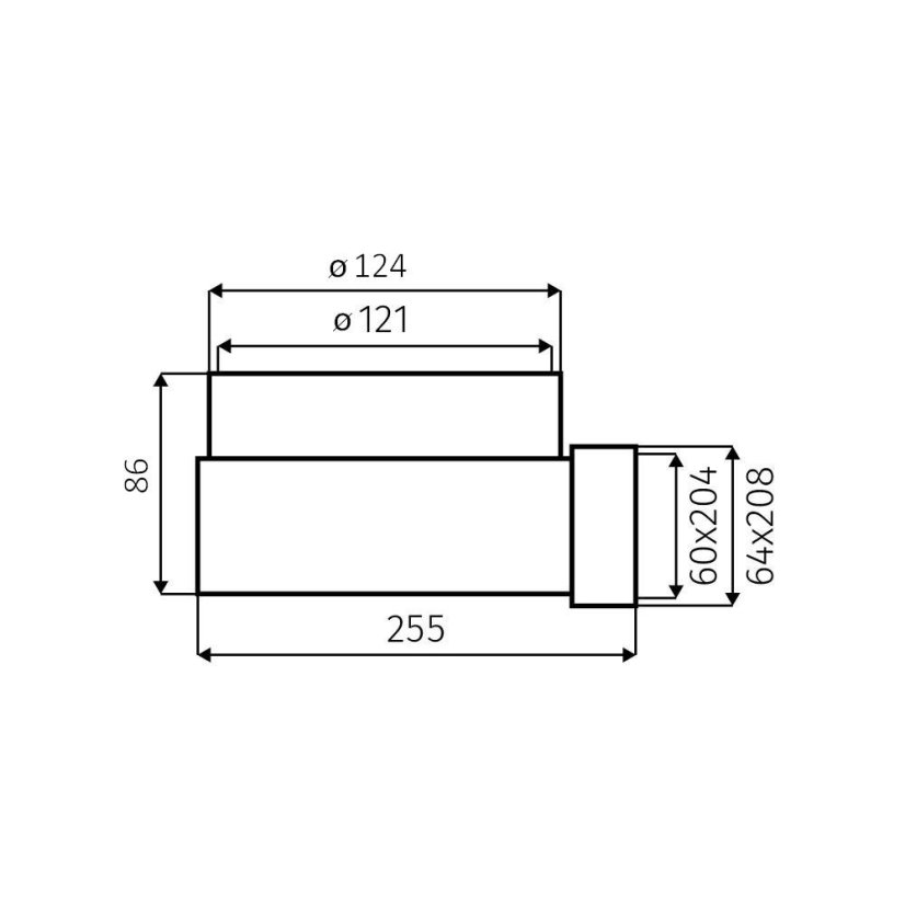 Přechodové koleno 125/204x60 s regulací