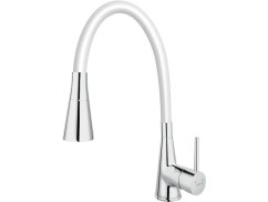 Drezová stojanková batéria s bielym ramenom a sprškou