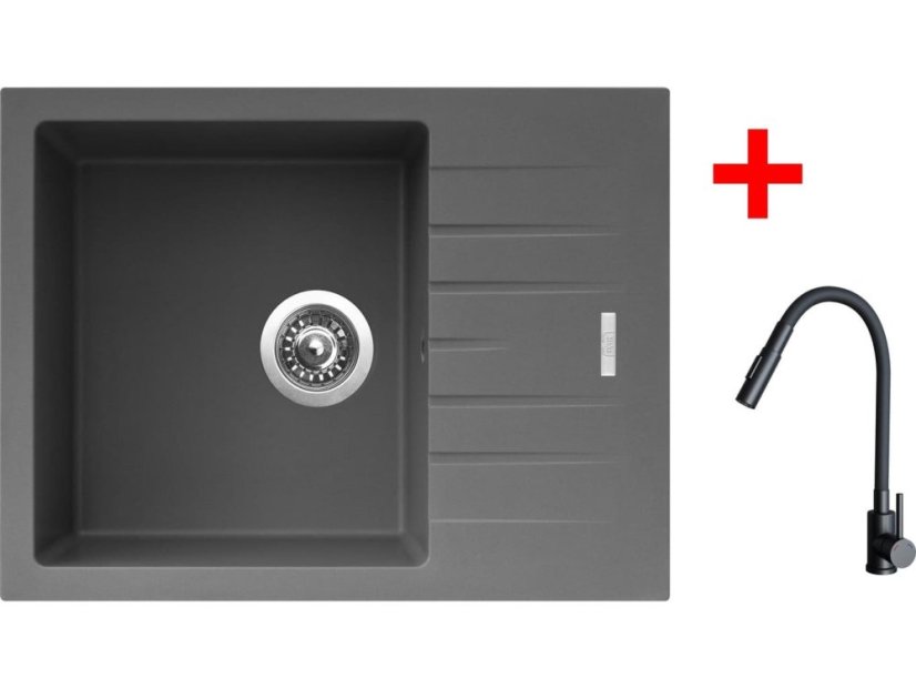 Sinks PERFECTO 650 Titanium + ELASTA S čierná matná