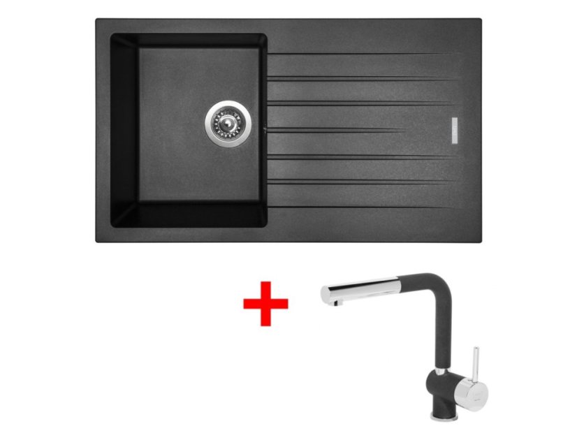 Set Sinks Perfecto 860 Metalblack + Mix 3 P GR