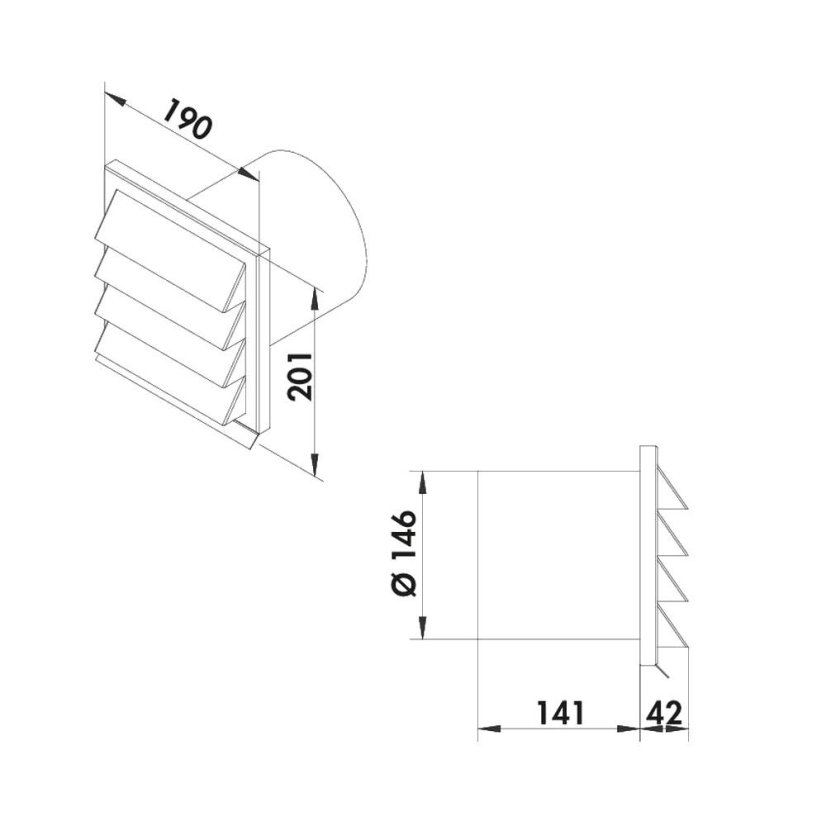 E-Jal 150 X - venkovní mřížka se zpětnou klapkou nerez