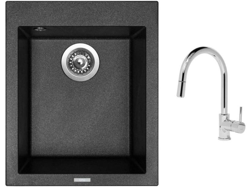 Set Sinks CUBE 410 Metalblack + baterie Sinks MIX 35 P chrom