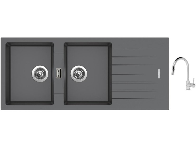Set Sinks PERFECTO 1160 DUO Titanium + batéria Sinks MIX 35 P chróm