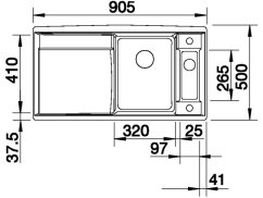 Granitový drez Blanco AXIA II 5 S-F sivá skala drez vpravo s excentrom prísluš.