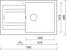 Granitový dřez Sinks Linea 780 N Granblack pravý nákres