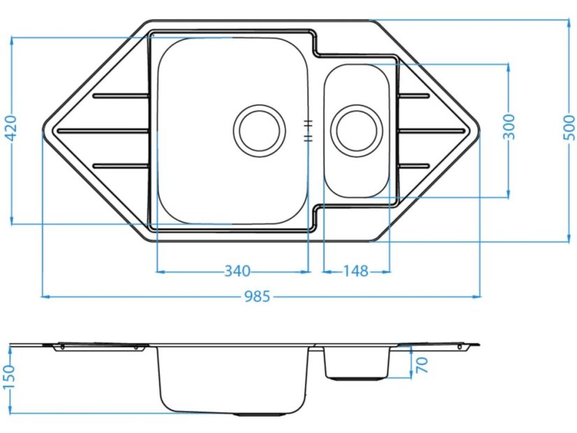 Nerezový rohový dřez Alveus LINE 40 dekor