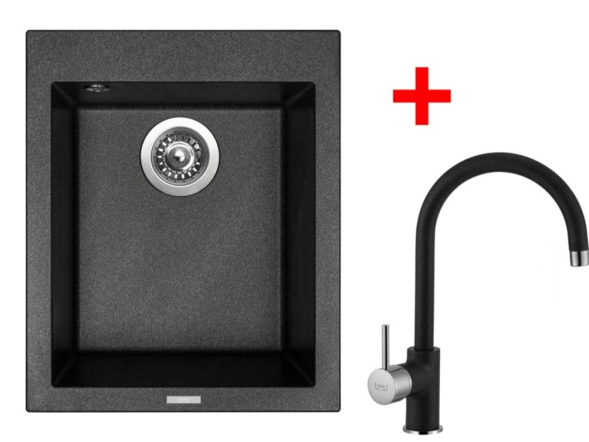 Set Sinks CUBE 410 Metalblack + Vitalia GR