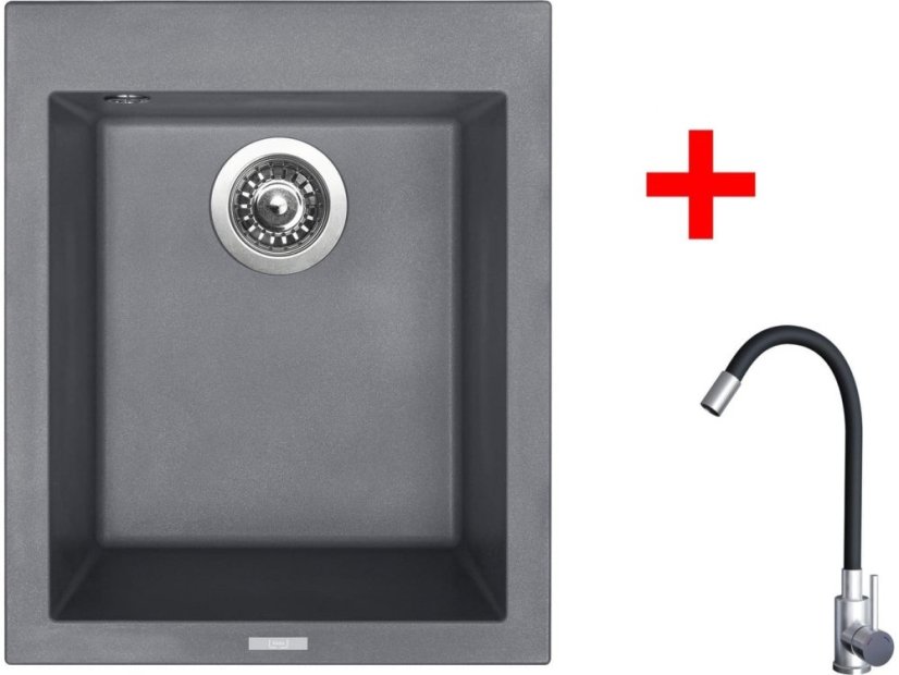 Set Sinks Cube 410 Titanium + Elasta nerez/černá