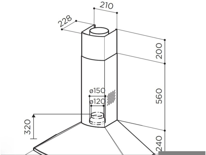Komínová digestoř Faber Tender X A90 nákres
