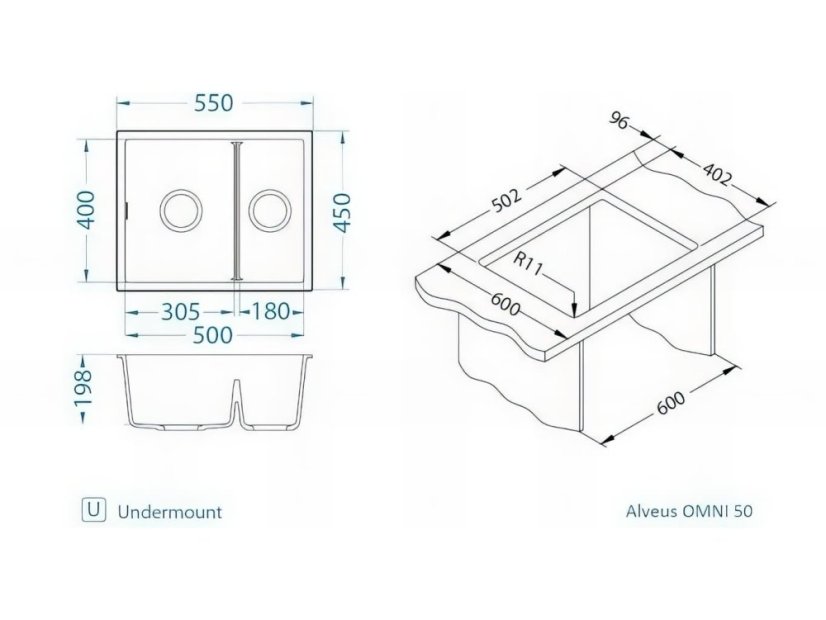 Granitový drez Alveus Omni 50 beton