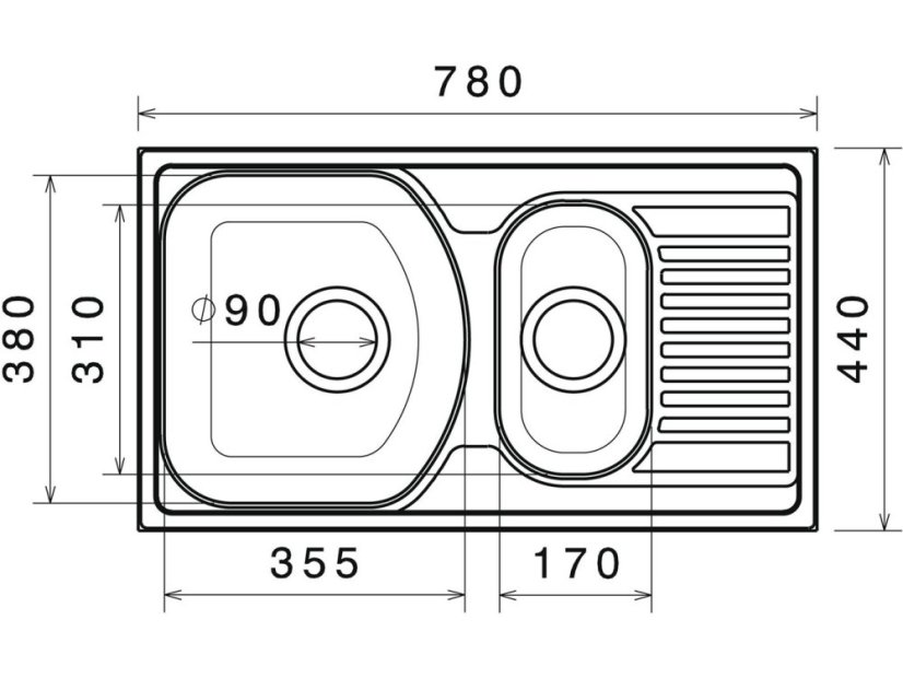 Nerezový dřez Sinks TWIN 780.1 nákres