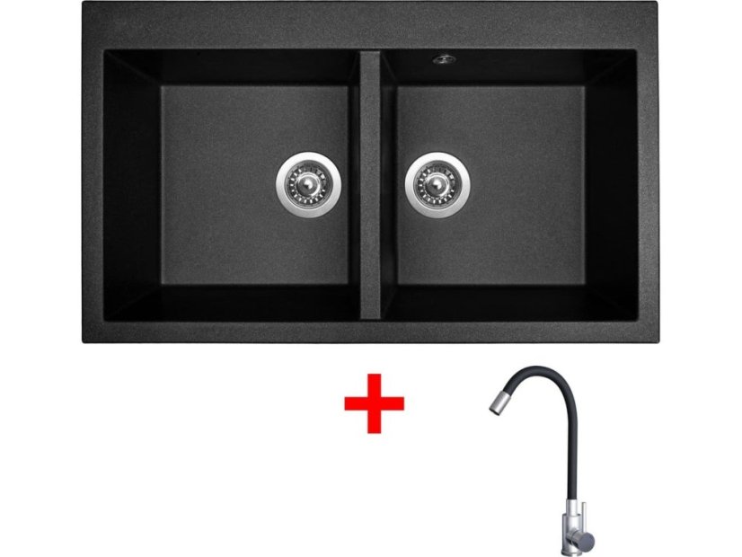 Set Sinks Amanda 860 Duo Metalblack + Elasta nerez/čierná