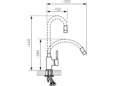 Dřezová stojánková baterie s elastickým ramenem nákres