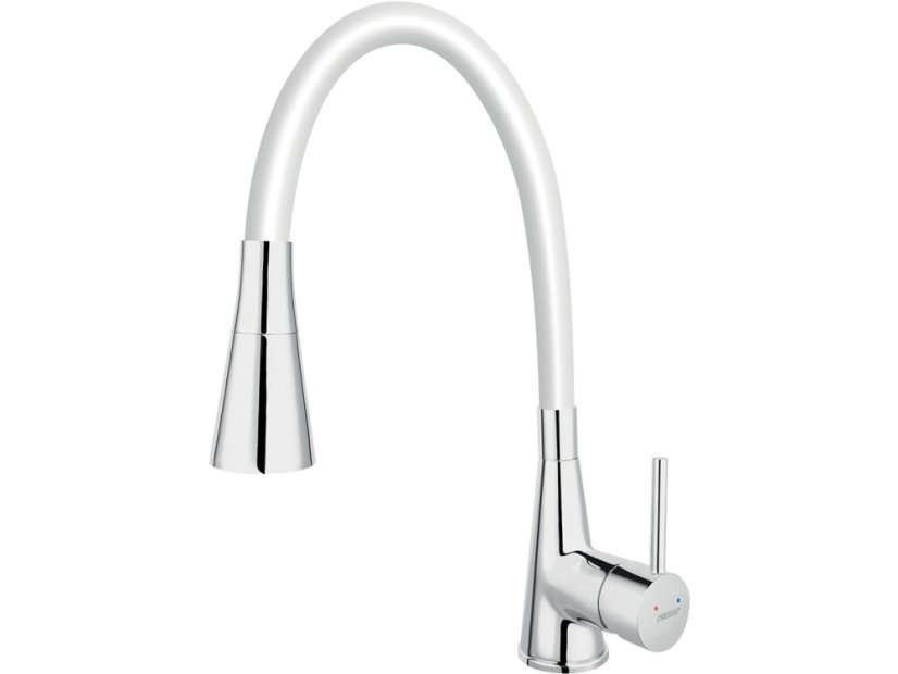 Drezová stojanková batéria s bielym ramenom a sprškou