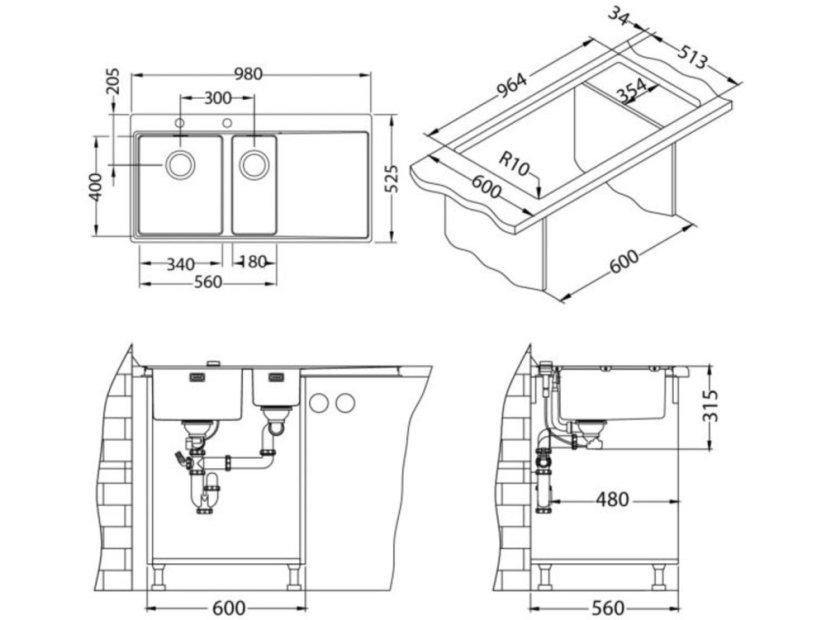 Nerezový dřez Alveus Pure 60 UP pravý
