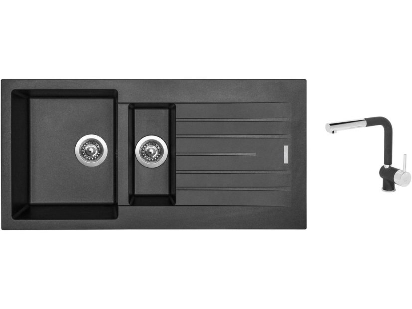 Set Sinks PERFECTO 1000.1 Metalblack + baterie Sinks MIX 3 P Metalblack