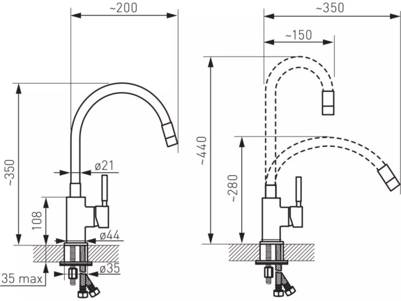 Dřezová stojánková baterie s elast. ramenem, černá-gun metal 2
