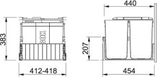 Výsuvný odpadkový koš Franke  300-45 2 x 22 nákres