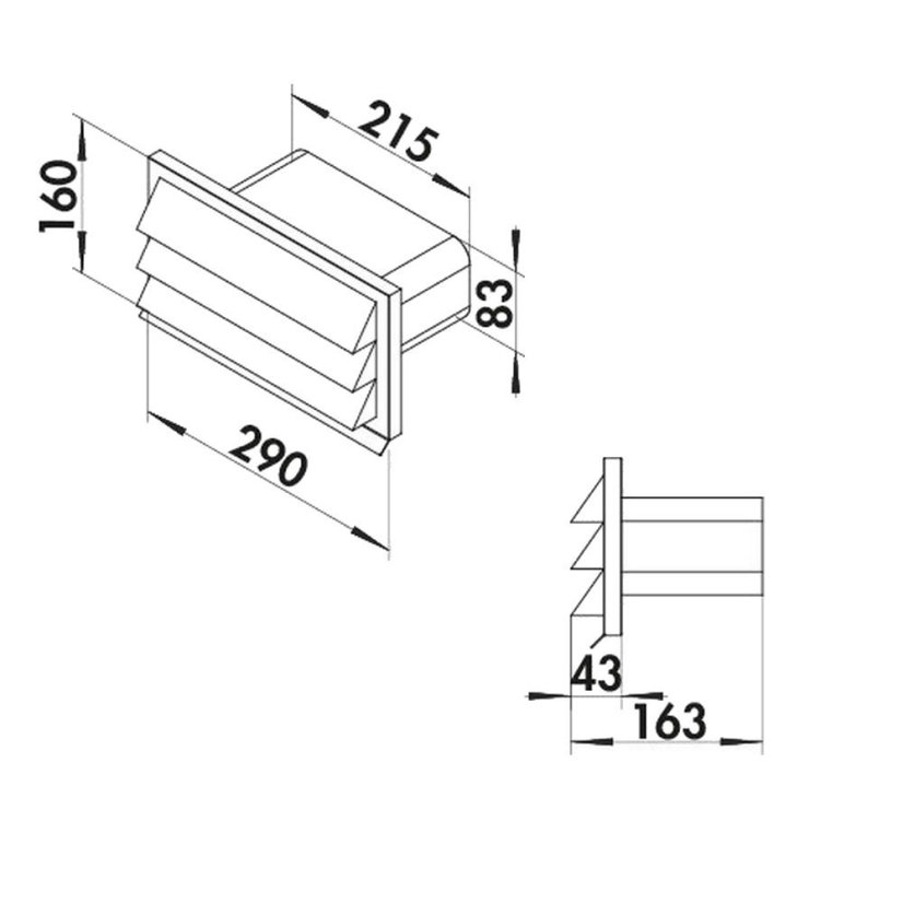 E-Jal flow 150 X - venkovní mřížka se zpětnou klapkou nerez