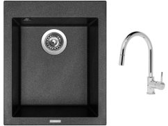 Set Sinks CUBE 410 Metalblack + baterie Sinks MIX 35 P chrom