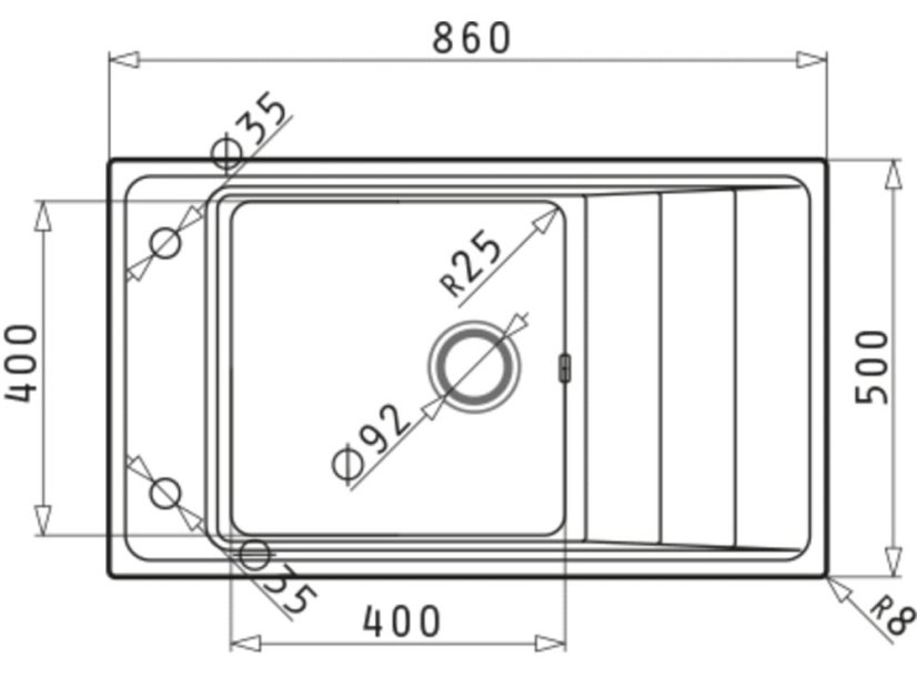 Nerezový drez Pyramis Štúdio 86x50 1B 1D