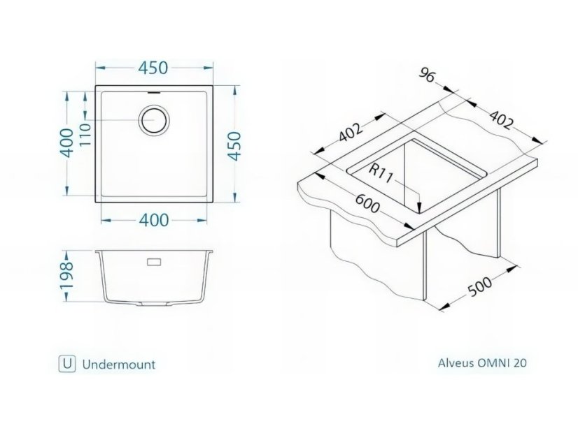 Granitový dřez Alveus Omni 20 Černá Black edition