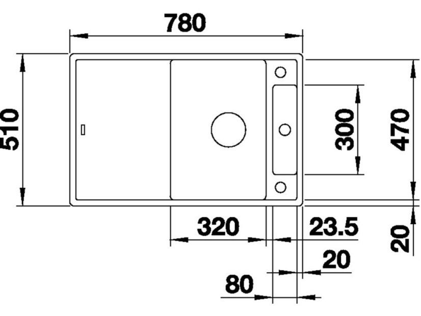 Granitový dřez Blanco AXIA III 45 S InFino bílá dřez vpravo s excentrem přísluš. sklo