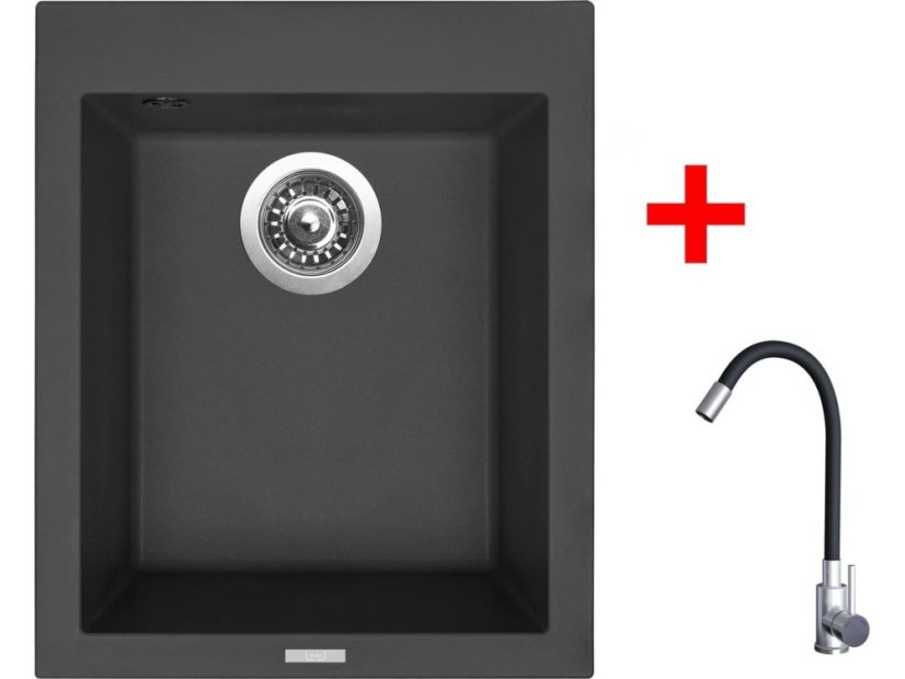 Set Sinks Cube 410 Pureblack + Elasta nerez/černá