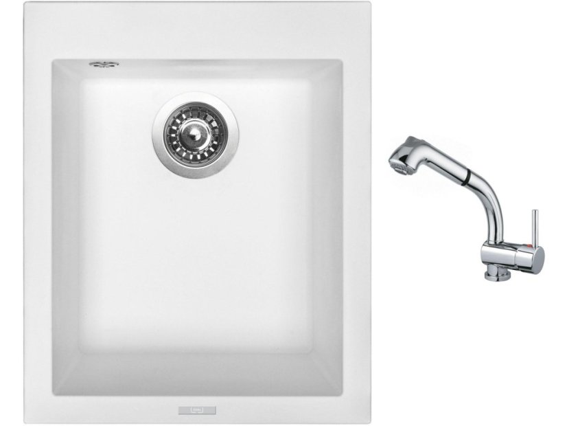 Set Sinks CUBE 410 Milk + baterie Sinks MIX 3 S Chrom