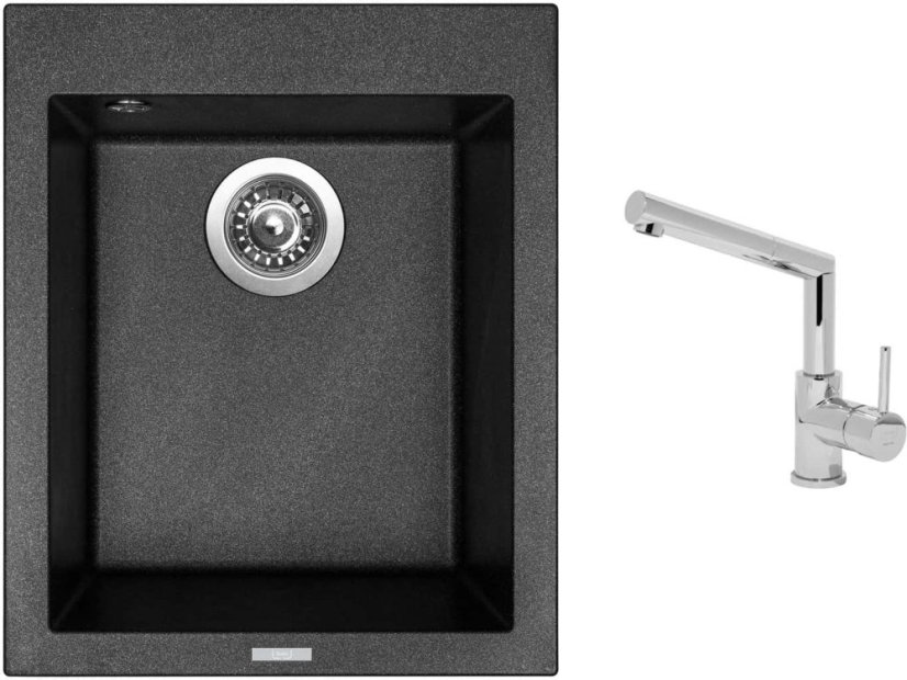 Set Sinks CUBE 410 Metalblack + batéria Sinks MIX 350 P chróm