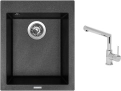 Set Sinks CUBE 410 Metalblack + baterie Sinks MIX 350 P chrom