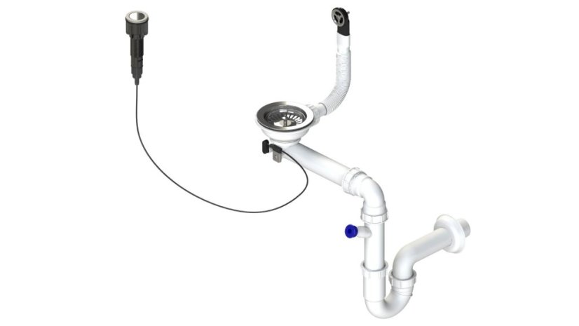 Sifon  3  1/2 " pro granitové dřezy s extra úsporou místa a s exc. ovladačem (clic-clac)