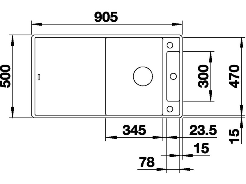 Granitový drez Blanco AXIA III 5 S-F InFino káva drez vpravo s excentrom prísluš. sklo